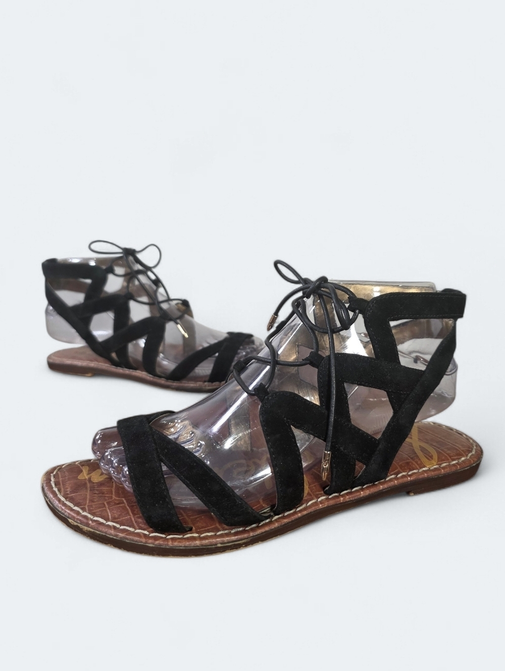 Sam Edelman Gemma Black Suede Lace-Up Gladiator Sandals Size 7